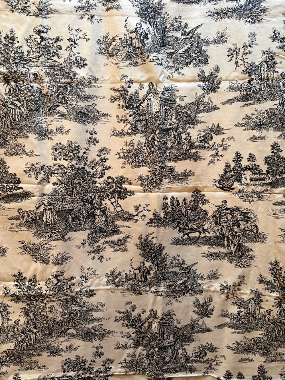 Black Toile French Country Fabric Panel